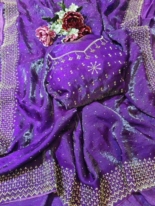 Purple Soft Space Silk Saree With Dual Shaded Fabric