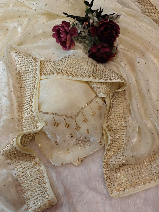 Stunning White Soft Space Silk Saree With Dual Shaded Fabric