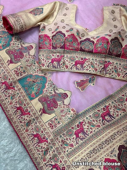Lavender Pure Organza Jacquard Saree With Zari Weave Work