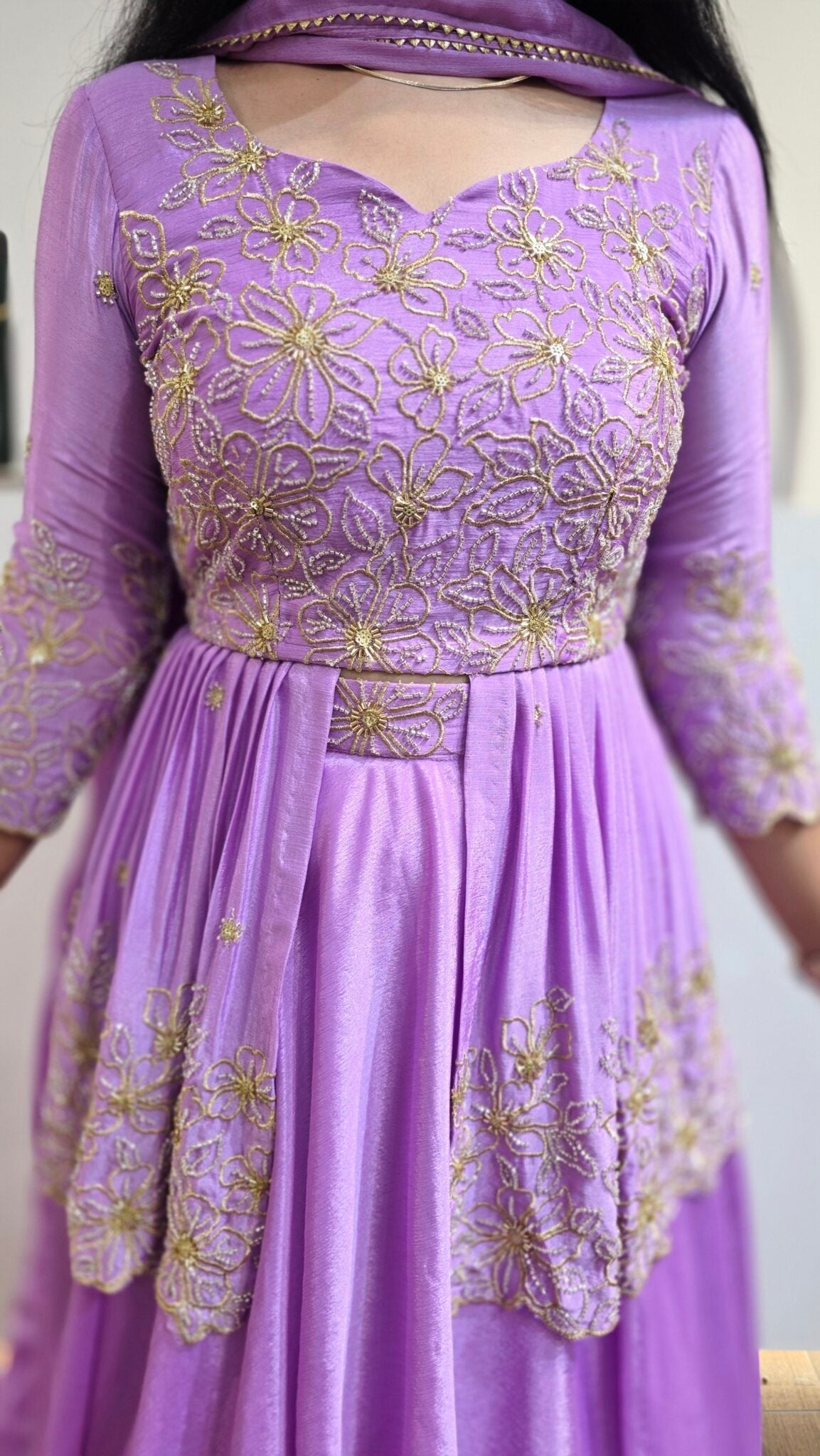 Lavender Chinon Silk Lehenga With Sequins Work