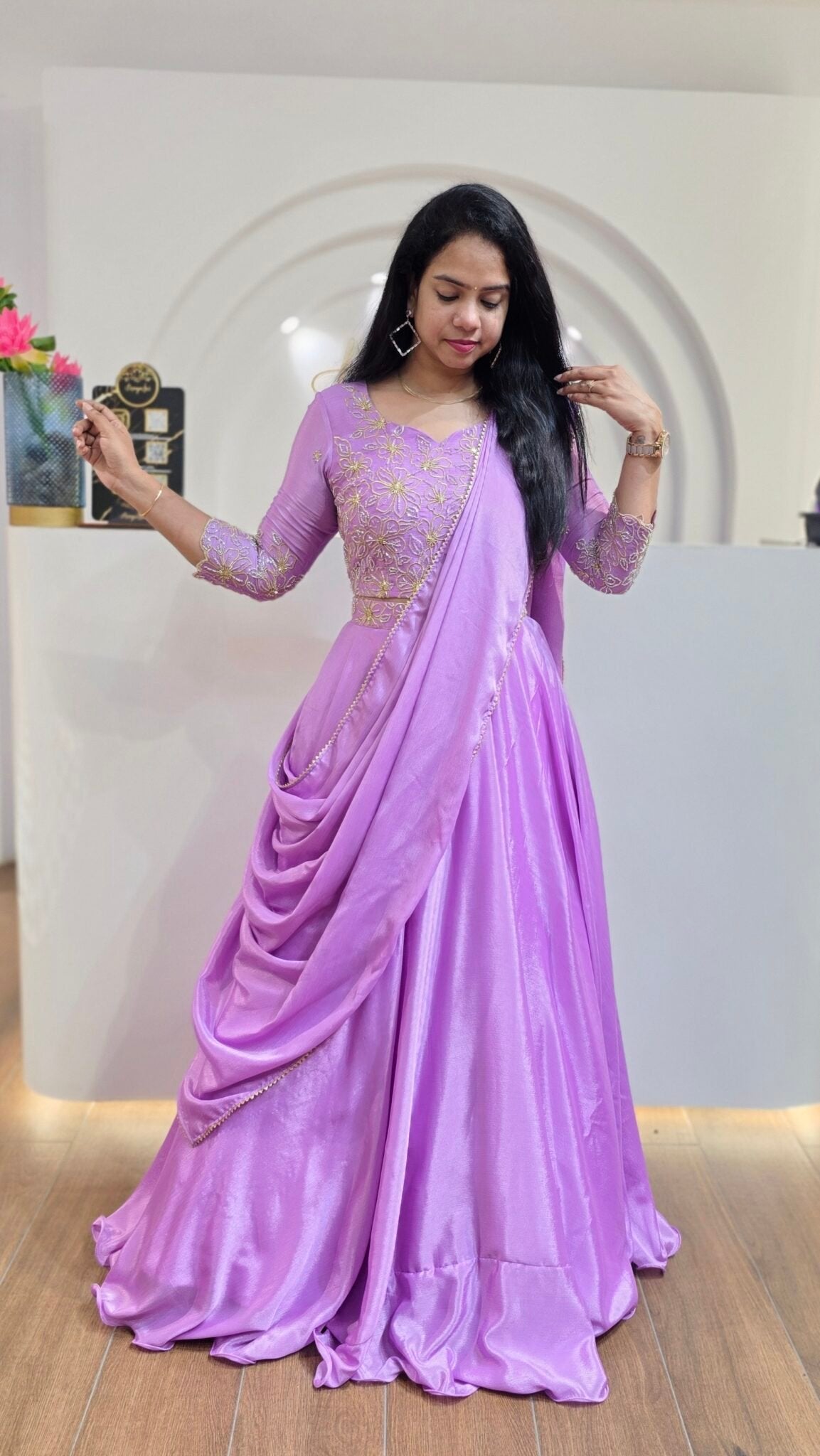 Lavender Chinon Silk Lehenga With Sequins Work