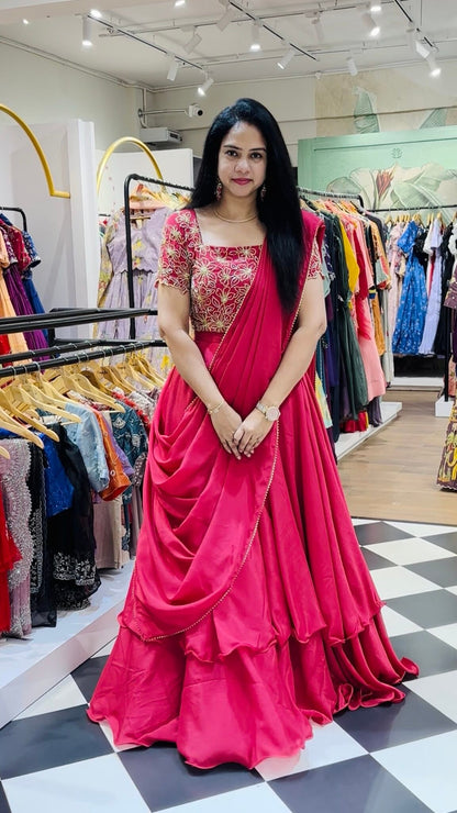 Gorgeous Magenta Pink Chinon Silk Lehenga With Sequins Work