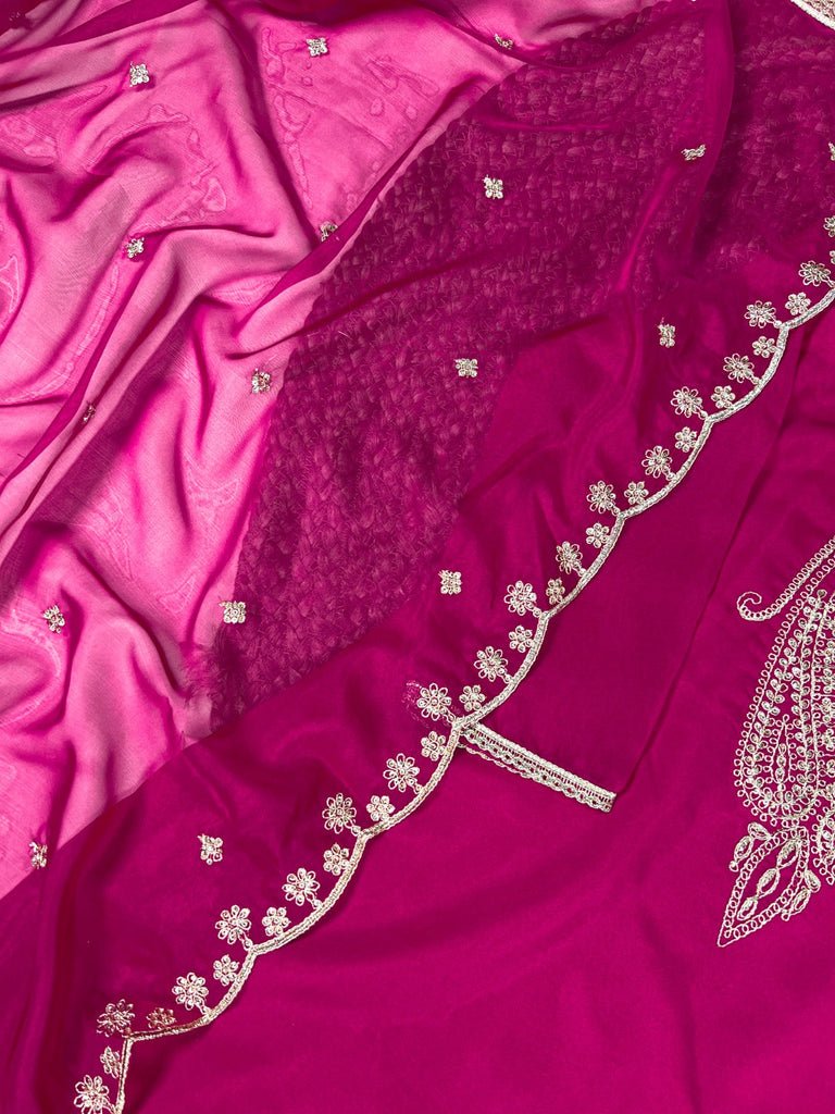 Elegant Pink Organza Embroidered Kurti Set With Sequins Work