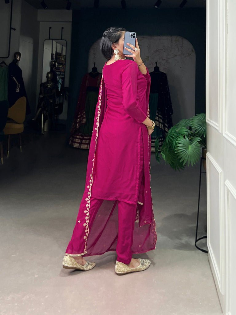 Elegant Pink Organza Embroidered Kurti Set With Sequins Work
