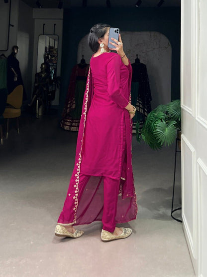 Elegant Pink Organza Embroidered Kurti Set With Sequins Work