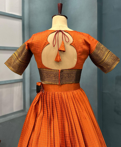 Elegant Gadwal Style Rust Orange Silk Lehenga Choli