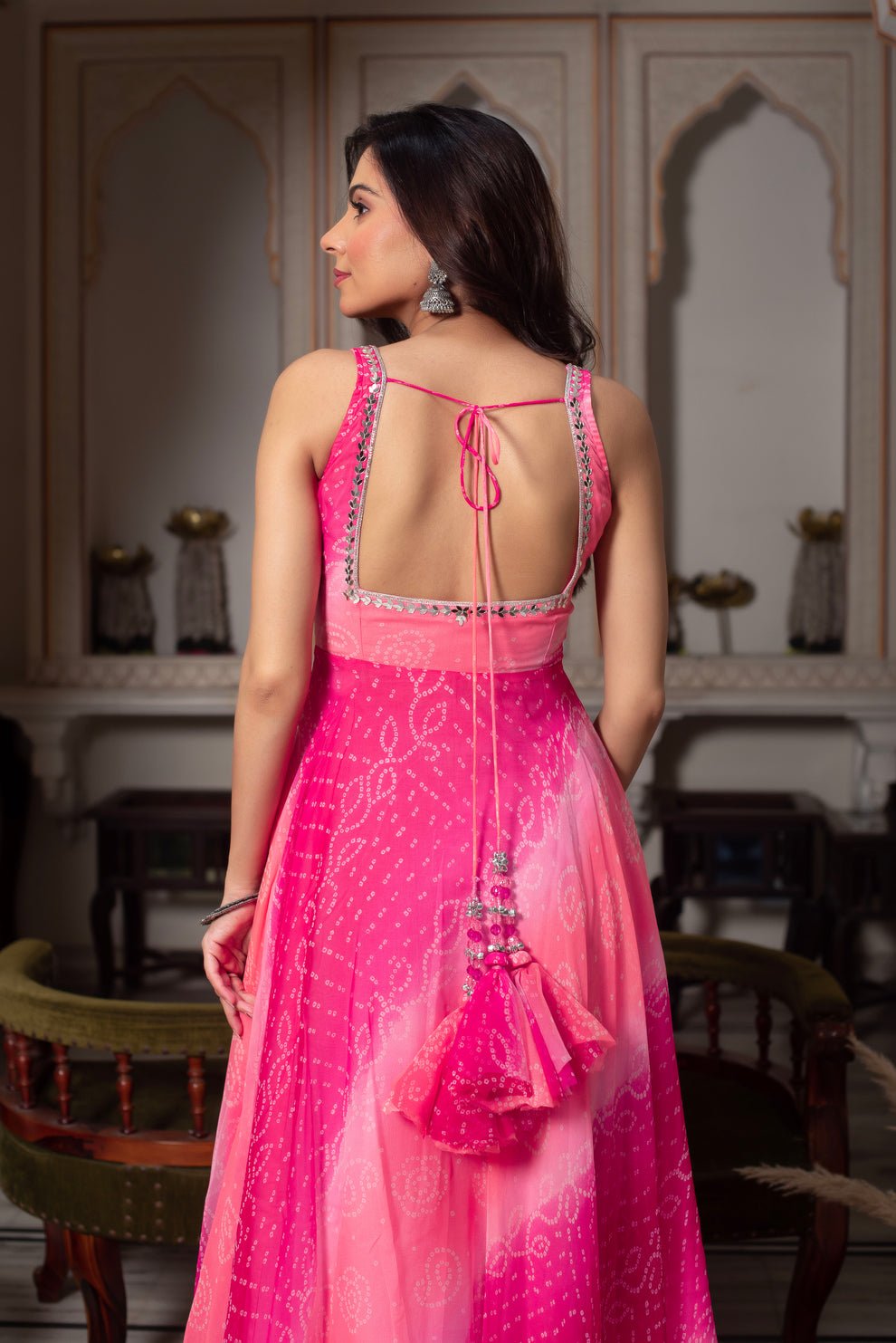 Gorgeous Rani Pink Georgette Anarkali Gown With Mirror Work