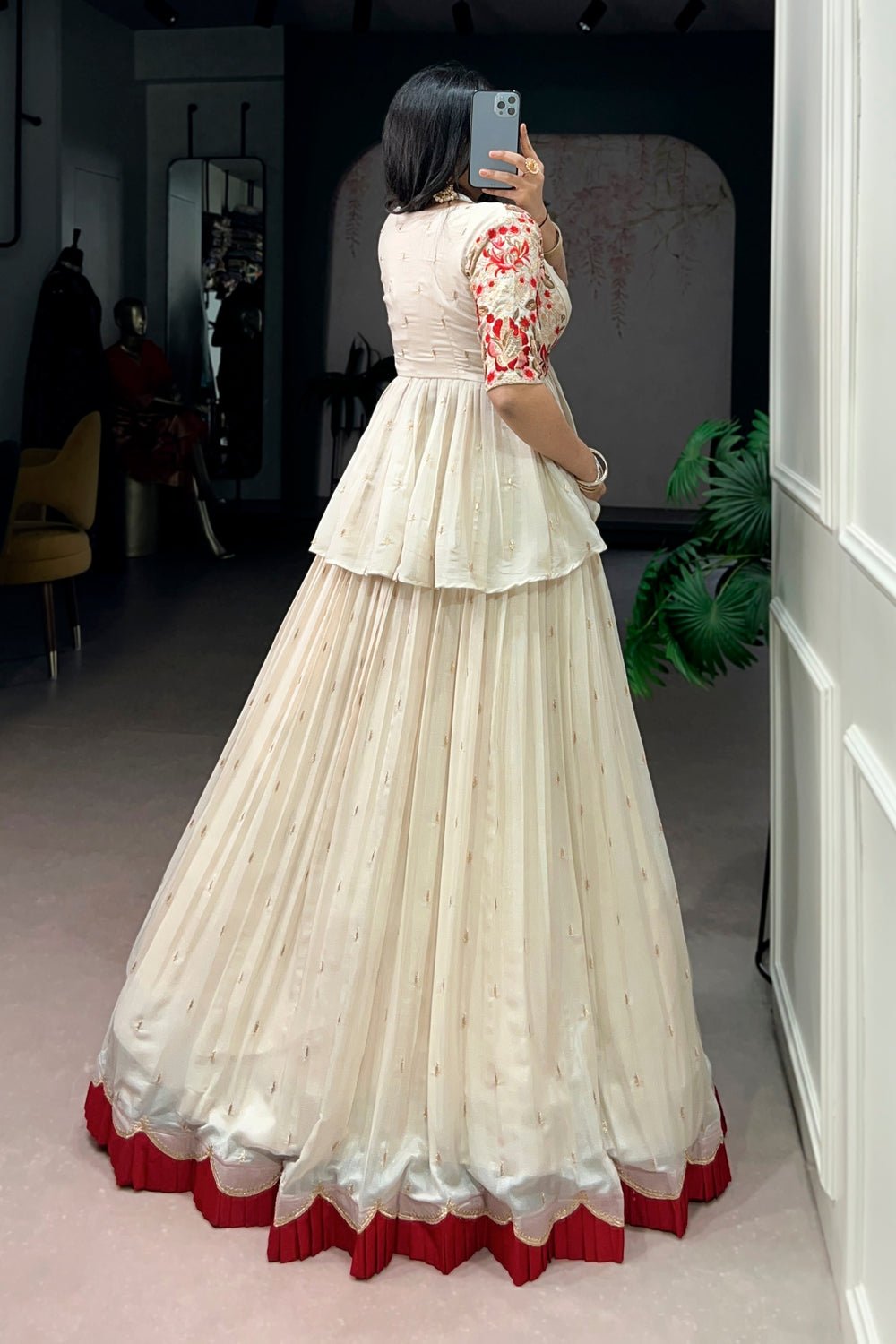 Stunning Silk Peplum Style Lehenga Choli With Koti