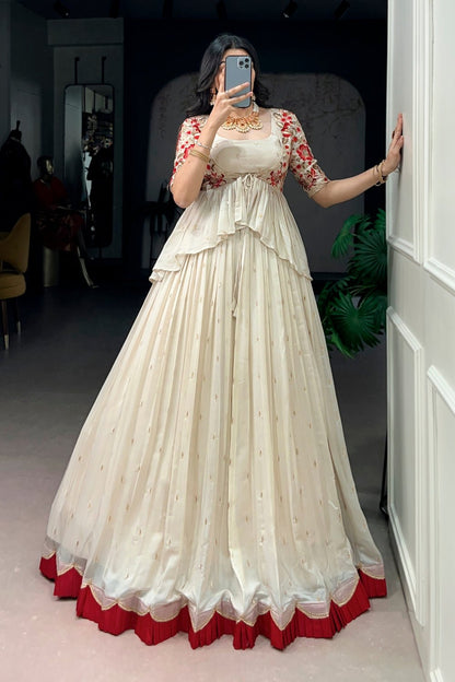 Stunning Silk Peplum Style Lehenga Choli With Koti