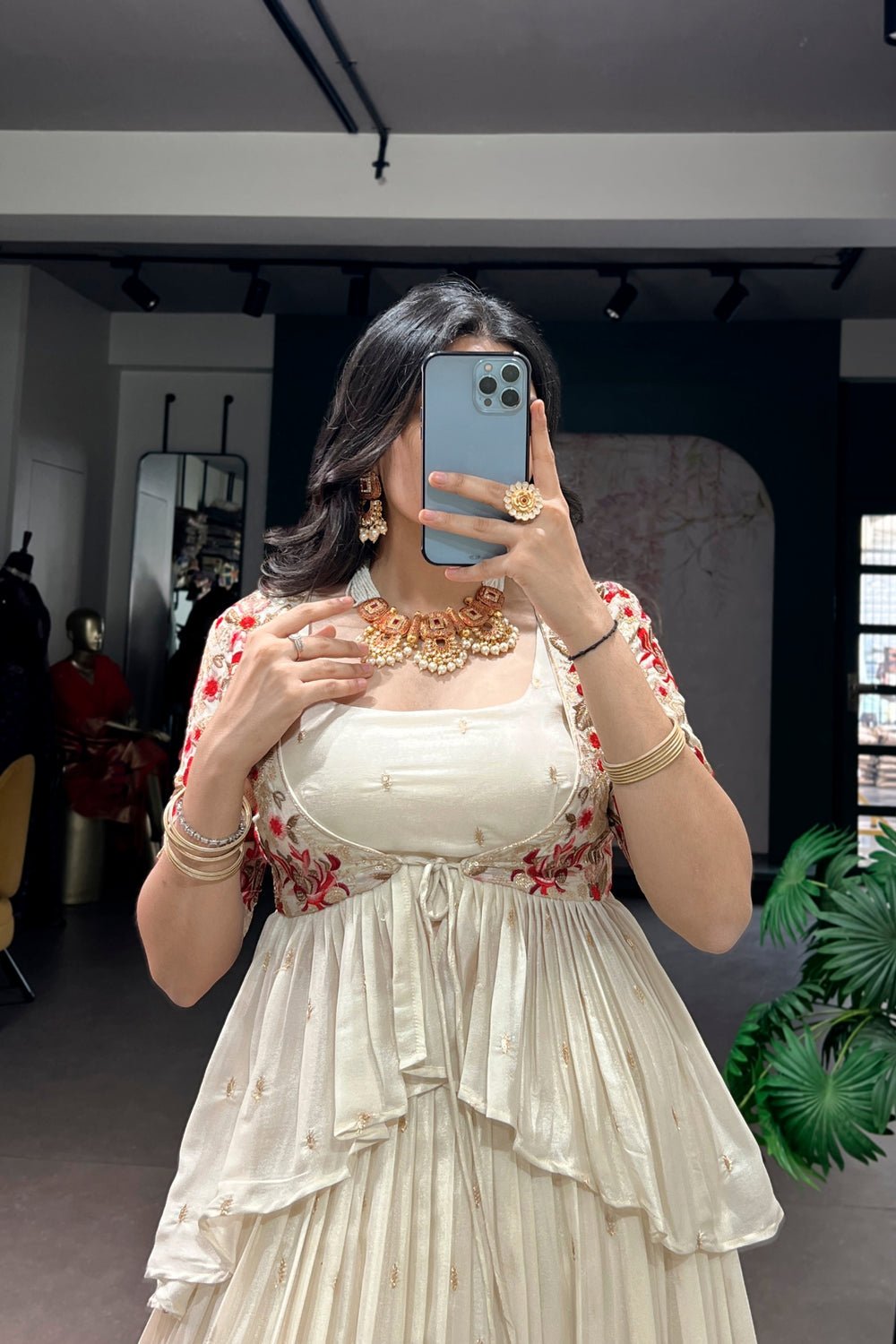 Stunning Silk Peplum Style Lehenga Choli With Koti