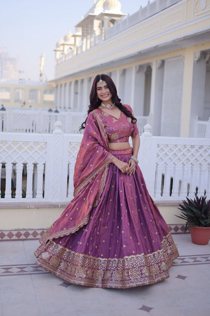 Plum Purple Silk Lehenga With Sequins Embroidery Work
