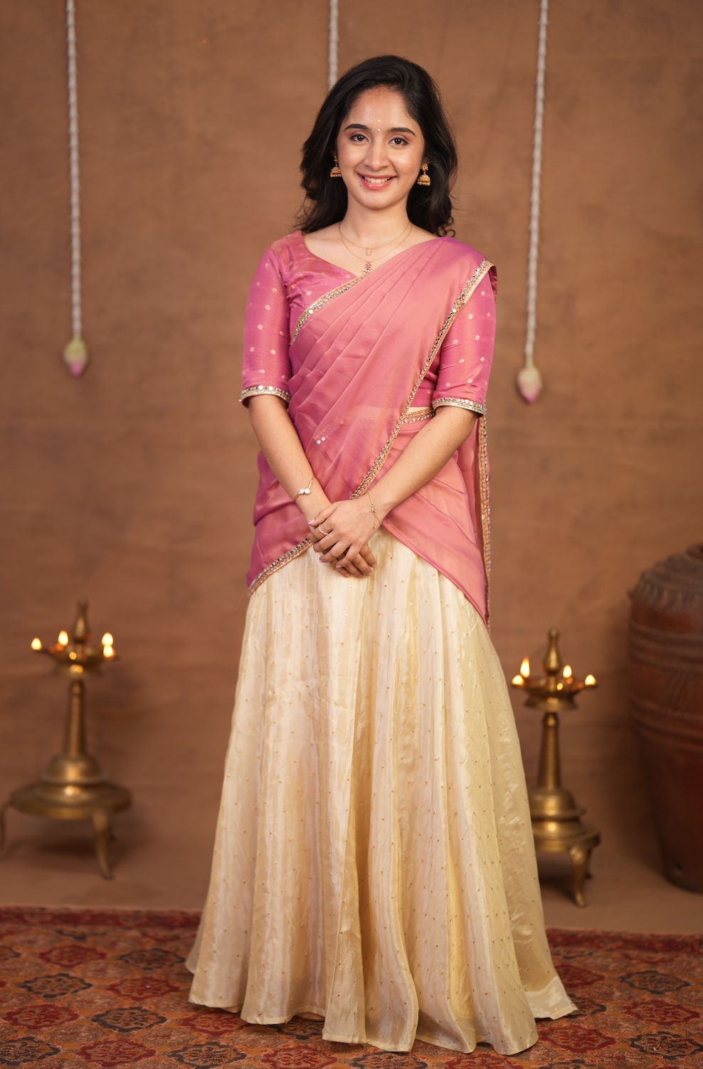 Gorgeous Pink Chinon Silk Lehenga With Canvas Patta