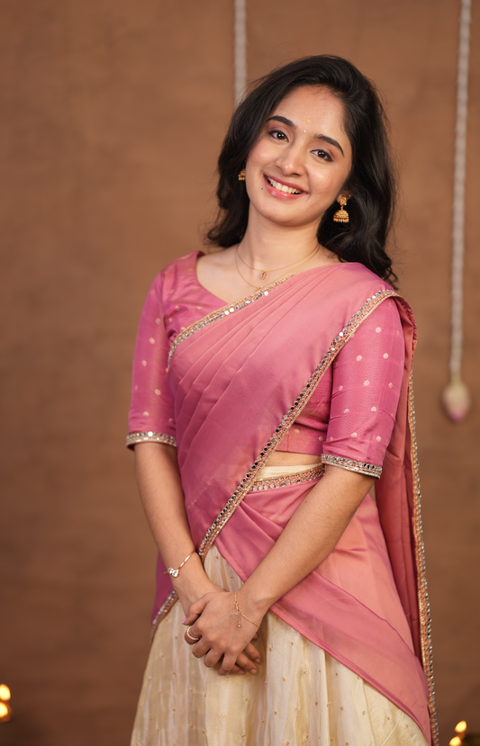 Gorgeous Pink Chinon Silk Lehenga With Canvas Patta