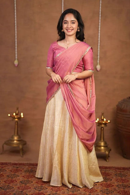 Gorgeous Pink Chinon Silk Lehenga With Canvas Patta
