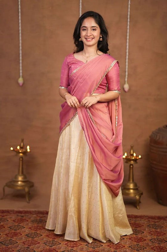 Gorgeous Pink Chinon Silk Lehenga With Canvas Patta