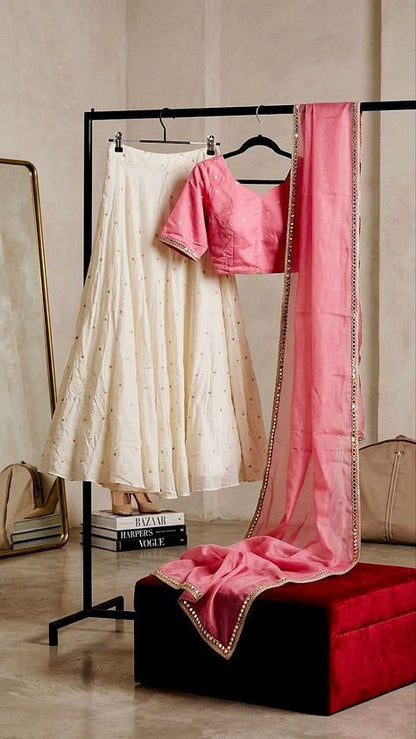 Gorgeous Pink Chinon Silk Lehenga With Canvas Patta