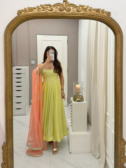 Fabulous Yellow Faux Georgette Anarkali Suit Set