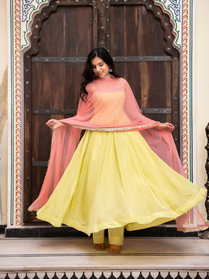 Fabulous Yellow Faux Georgette Anarkali Suit Set