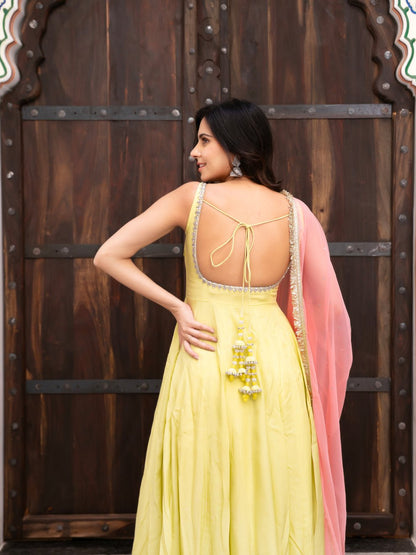 Fabulous Yellow Faux Georgette Anarkali Suit Set