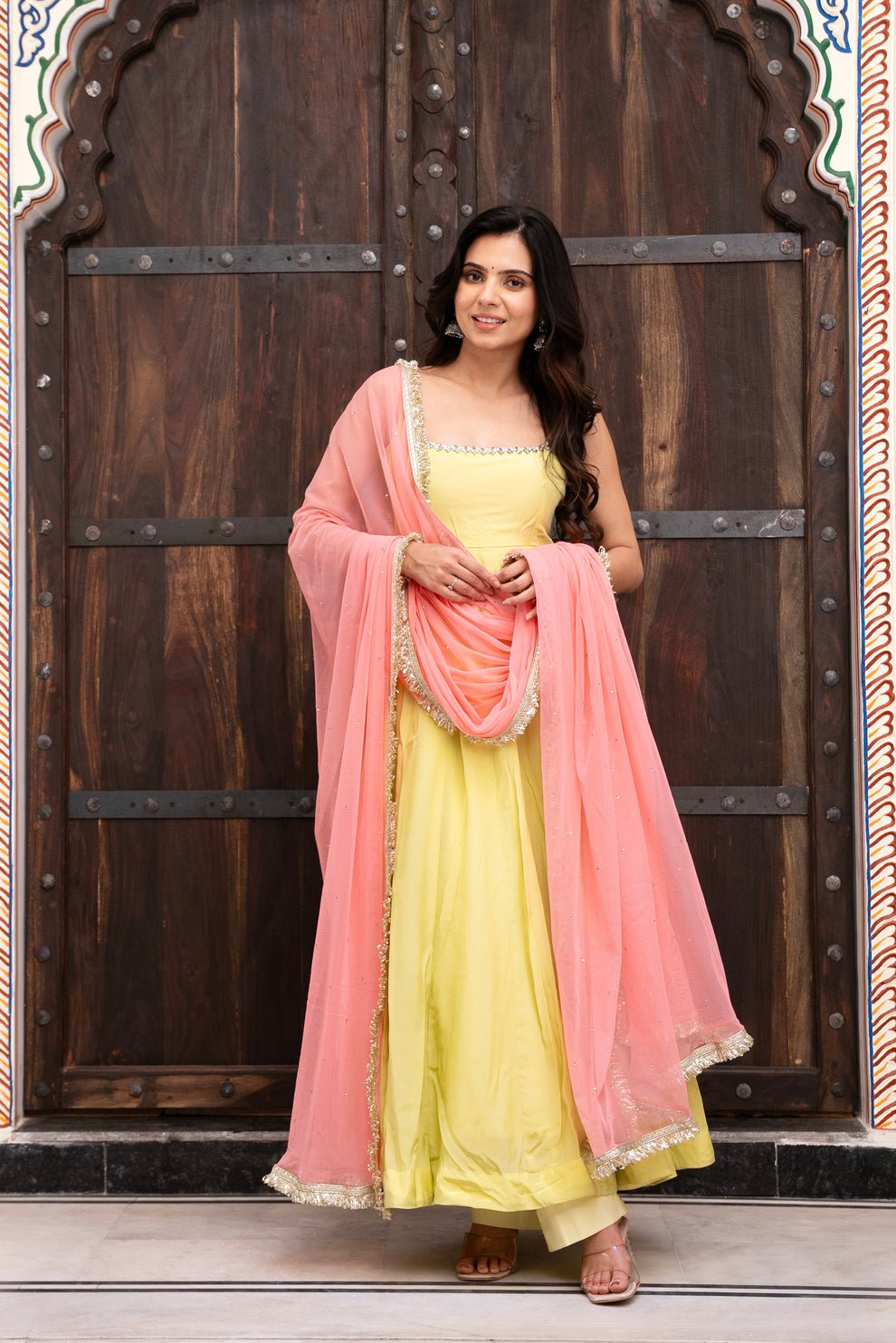 Fabulous Yellow Faux Georgette Anarkali Suit Set