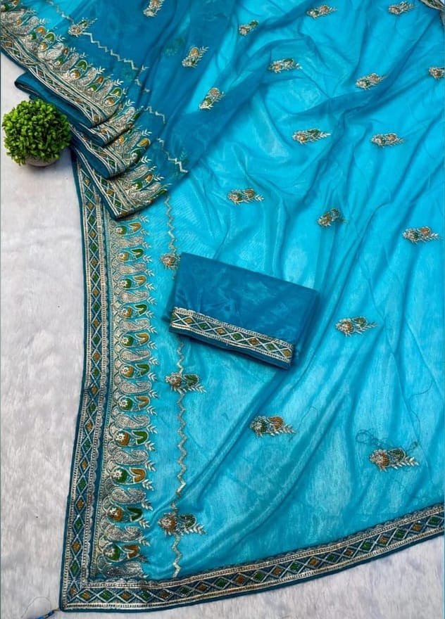 Fabulous Organza Type Silk On Heavy Embroidery Zariwork All Over Saree