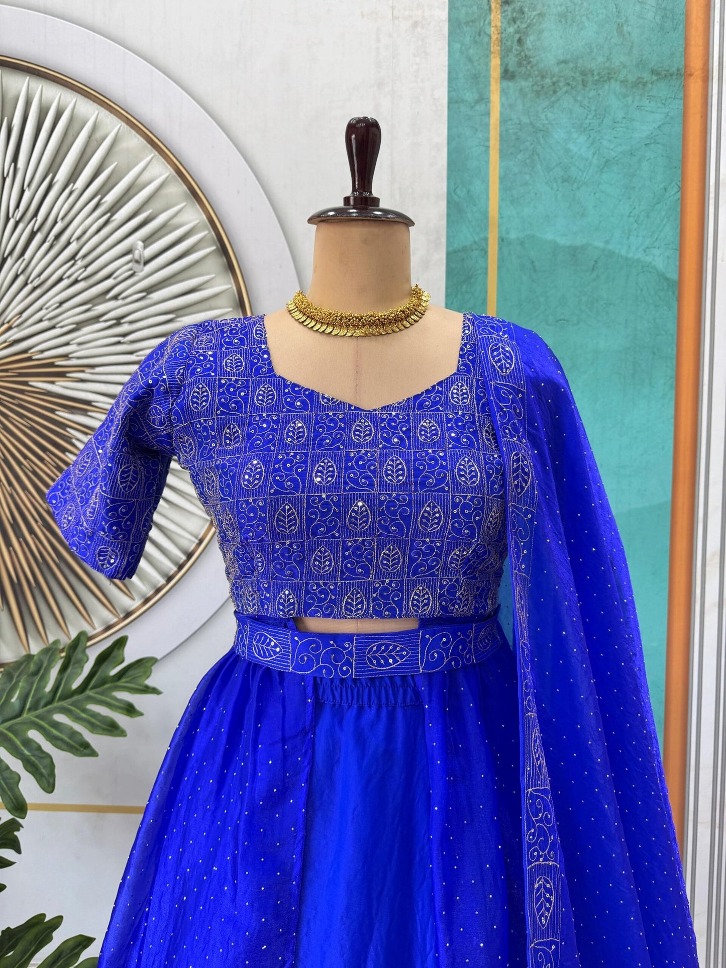 Stunning Navy Blue With Pepsi Blue 4 In 1 Style Lehenga