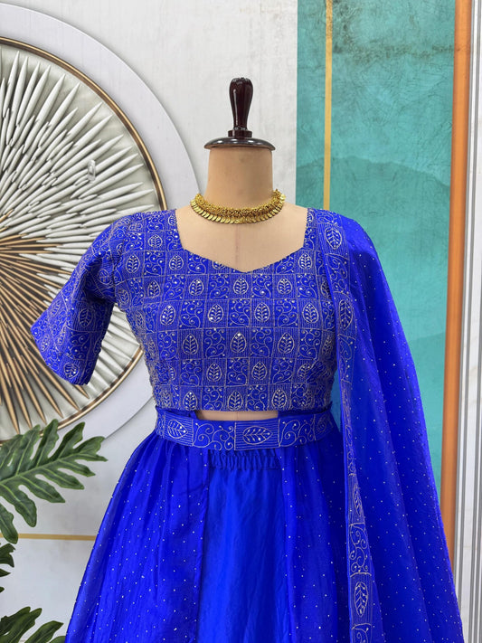Stunning Navy Blue With Pepsi Blue 4 In 1 Style Lehenga