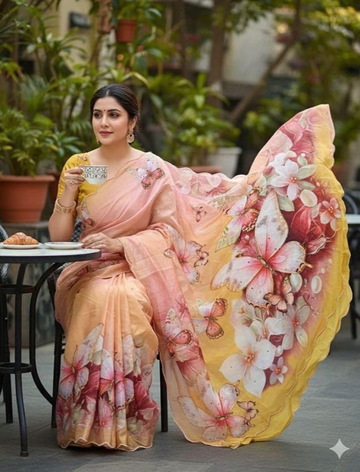 Gorgeous Pure Malai Silk Saree With Beautiful Digital Print
