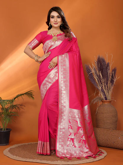 Pink Banarasi Silk Saree With Beautiful Gala Weaving