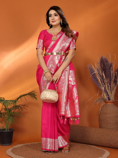 Pink Banarasi Silk Saree With Beautiful Gala Weaving