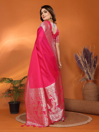 Pink Banarasi Silk Saree With Beautiful Gala Weaving