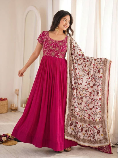Soft Georgette Silk Embroidery Gown With Printed Lace Work On Dupatta