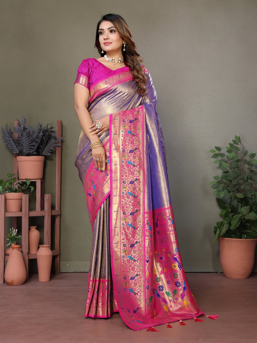Lavender Pure Banarasi Tissue Silk Saree With Weaving Butties