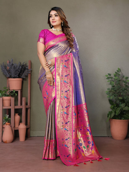 Lavender Pure Banarasi Tissue Silk Saree With Weaving Butties