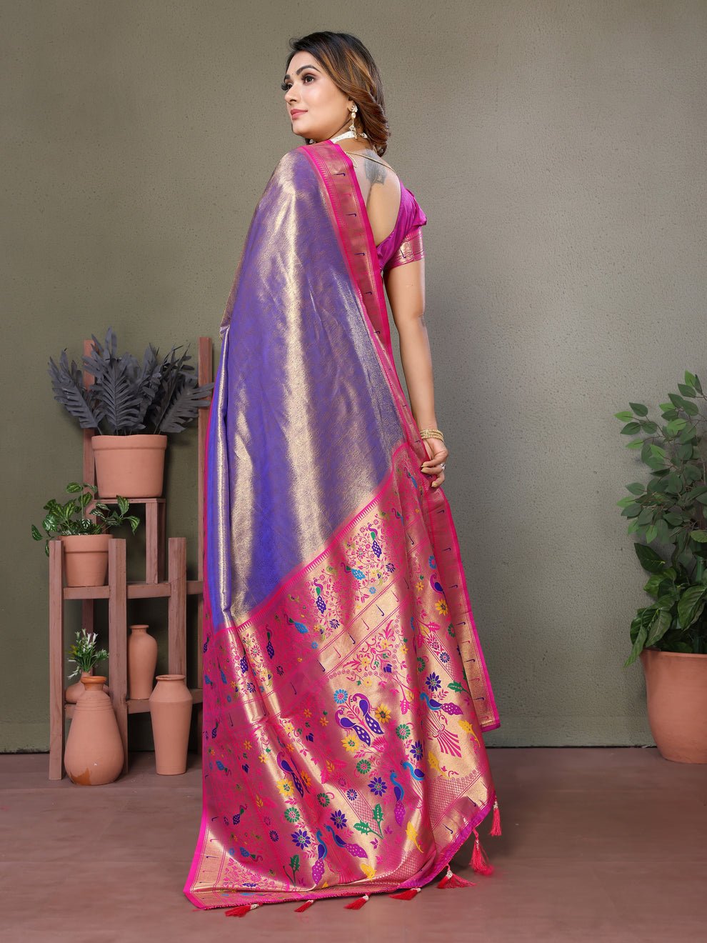 Lavender Pure Banarasi Tissue Silk Saree With Weaving Butties