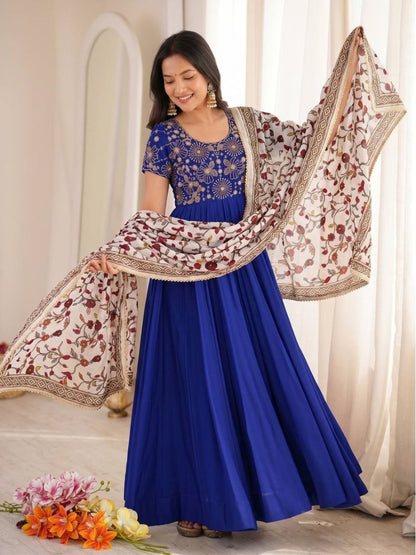 Soft Georgette Silk Embroidery Gown With Printed Lace Work On Dupatta