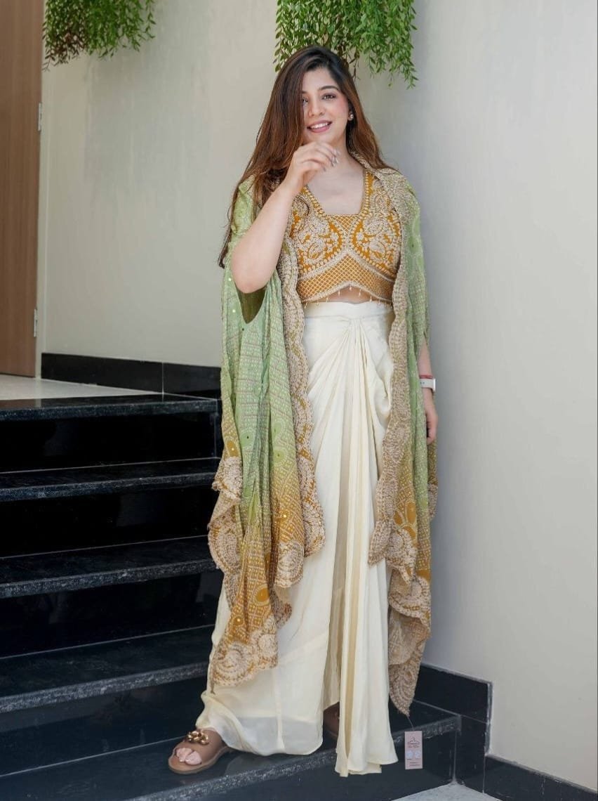 Embroidered Indo-Western Dhoti Set with Shrug