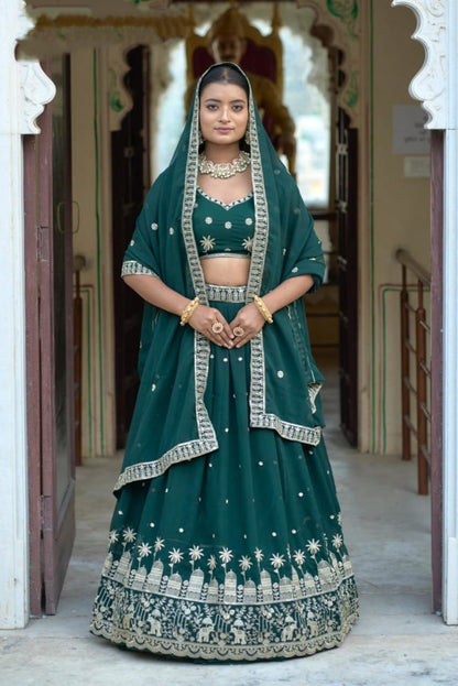 Embroidered Heavy Georgette Lehenga Choli With Blouse & Dupatta