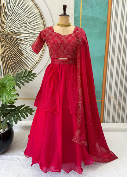 Elegant Rani Pink 4 In 1 Style Lehenga