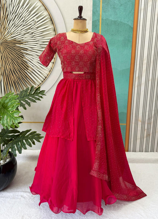 Elegant Rani Pink 4 In 1 Style Lehenga
