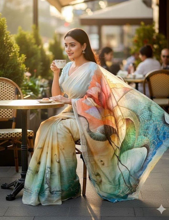 Gorgeous Pure Malai Silk Saree With Beautiful Digital Print