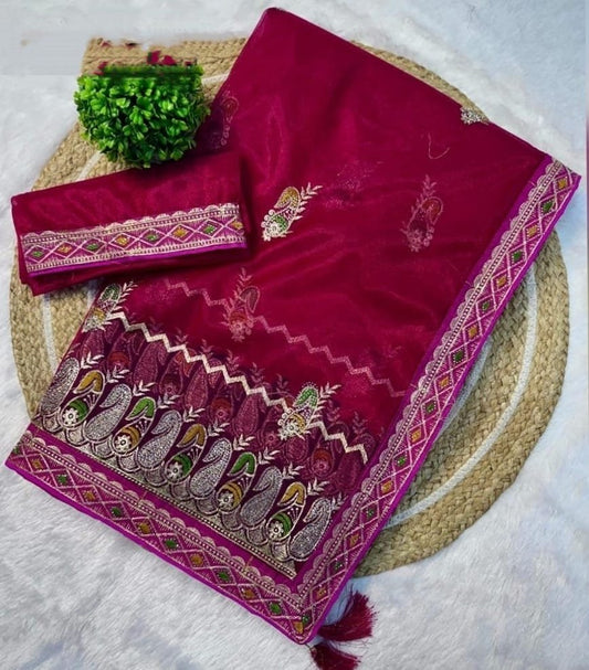 Fabulous Organza Type Silk On Heavy Embroidery Zariwork All Over Saree