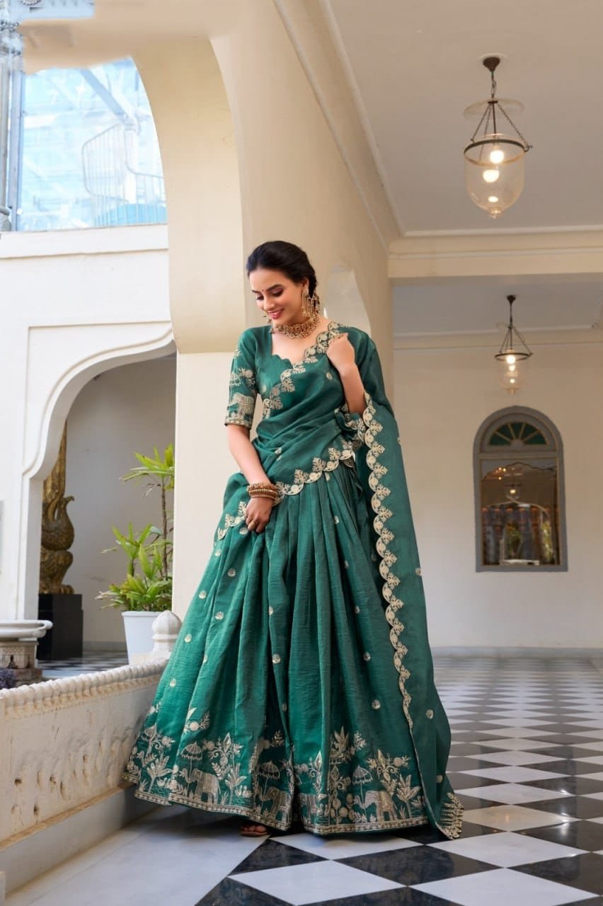 Traditional Indian Ensemble Beautiful Gold Crush Lehenga Choli