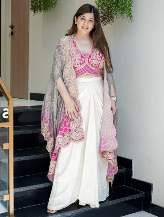 Embroidered Indo-Western Dhoti Set with Shrug