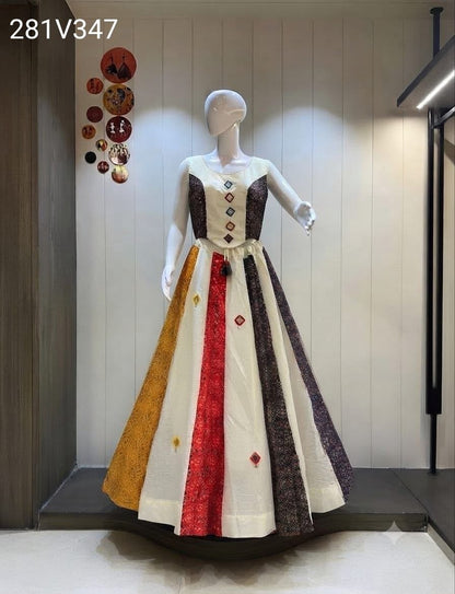 Women’s Stitched Ajrakh Cotton Lehenga Choli Set with Mirror & Hand Embroidery Work 6.5–7 Meter Flair Slub Khadi with Micro Inner Waist Up to 44 Inches