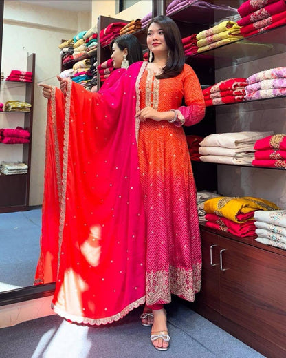 Latest Dual-Tone Salwar Suit With Embroidery Work