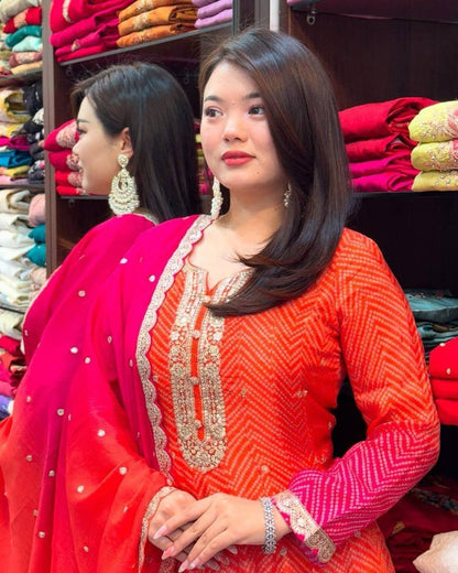 Latest Dual-Tone Salwar Suit With Embroidery Work