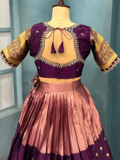 Dark Purple Kanjivaram Silk Lehenga With Maggam Work On Blouse & Dupatta