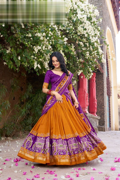 Ethnic Motifs Printed Semi Stitched Lehenga & Unstitched Blouse With Dupatta