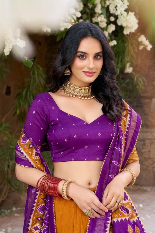 Ethnic Motifs Printed Semi Stitched Lehenga & Unstitched Blouse With Dupatta